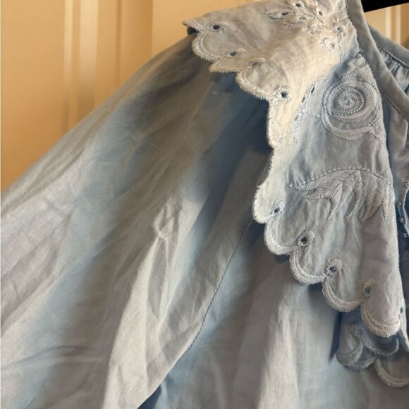 St Roche Virginia Sky Blue Women's Poplin Blouse with Eyelet Collar - Picture 6 of 12